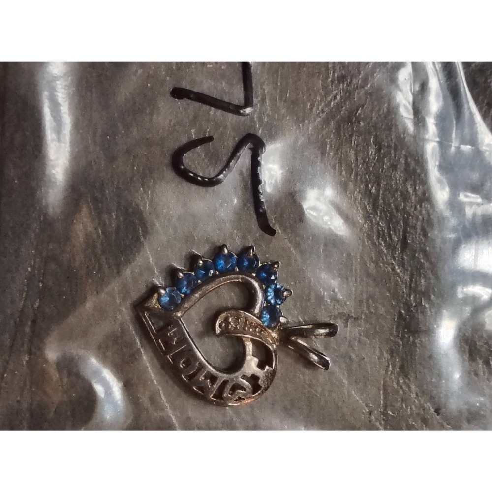 925 Sterling Silver Mom Heart Pendant Blue Stone Accents Charm split bail